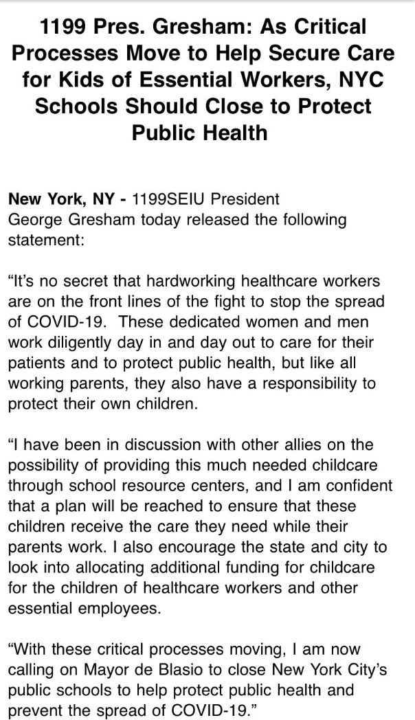 GabbySeay's tweet image. What my President @Gresham1199 said. We’re partnering with allies to ensure we keep our children safe and essential healthcare workers on the front lines.  We need to #CLOSENYCPUBLICSCHOOLS