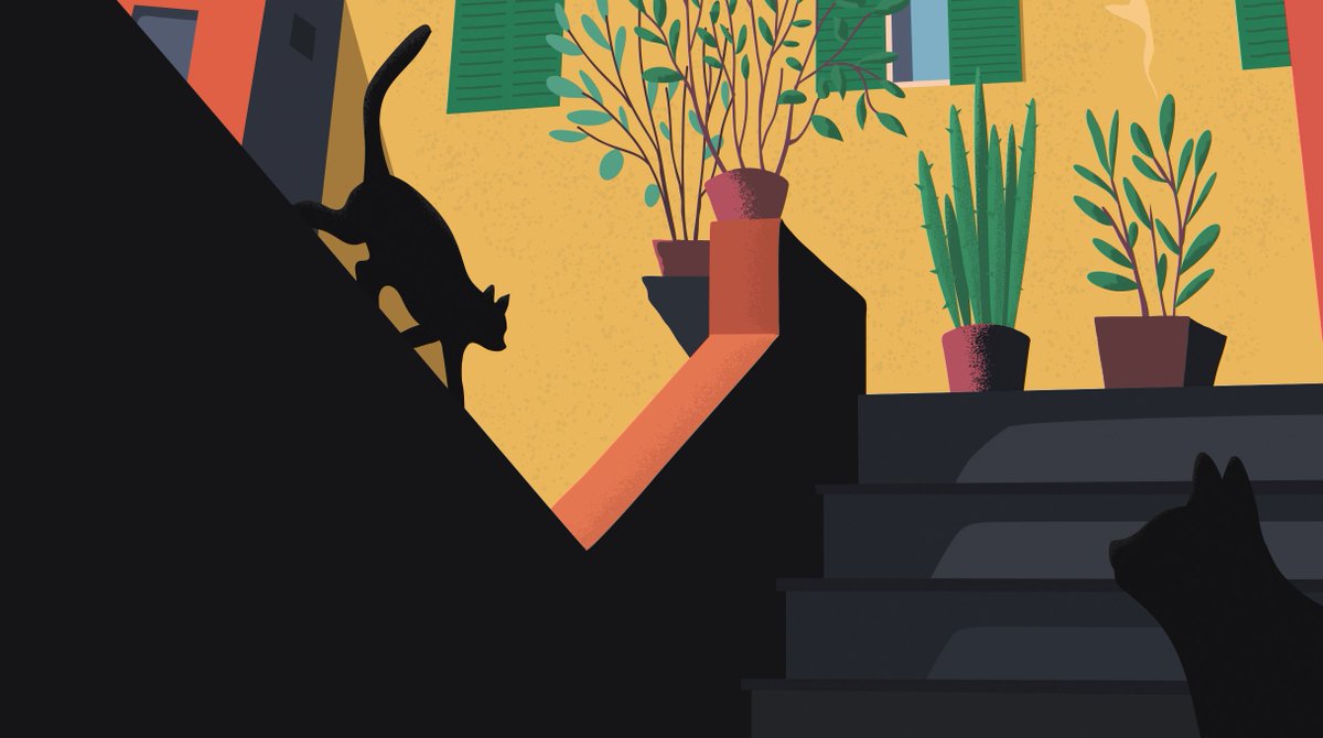 bighippoart's tweet photo. Sitting at home like most of us, unsure what the next day will bring. Let this cheerful illustration based in Vernazza, a small Italian village, brighten you up in those difficult times. #SundayThoughts #CatsOfTwitter https://t.co/3j6Sp2Ry0X