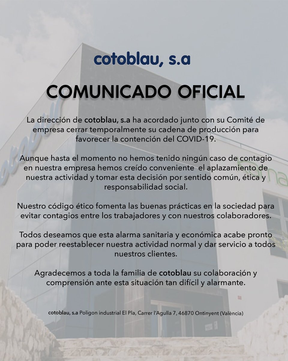 Comunicado oficial cotoblau, s.a