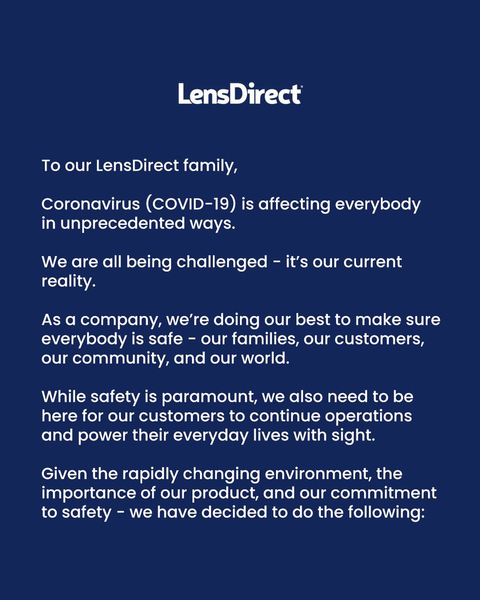 LensDirect's tweet photo. An important update from our CEO as we navigate Coronavirus (COVID-19). https://t.co/bMx4KDVyVS