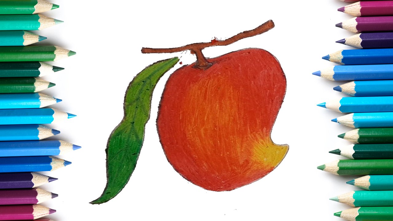 How to draw mango with mango slice // How to draw a mango - YouTube