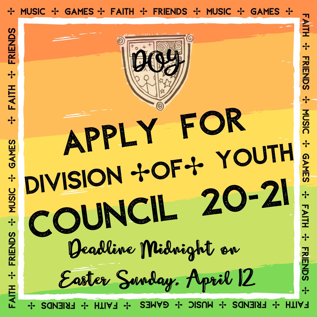 Applications are due by midnight on Easter (Sunday, April 12th) Note: this year there is a video component in addition to the written component.  An interview will not be a part of the process this year.  ow.ly/CvCm50yJsif