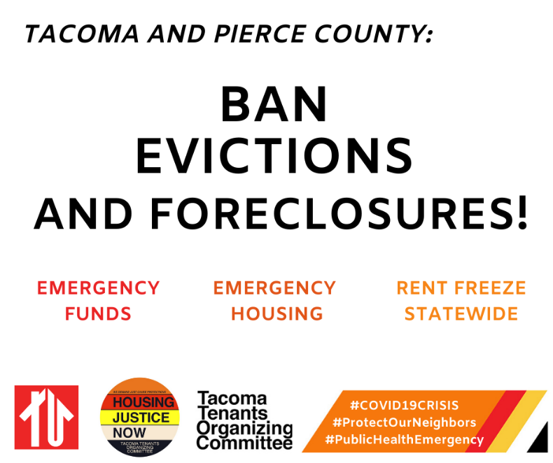 TacomaDSA's tweet photo. Tacoma and Pierce County: We need an Eviction and Foreclosure Moratorium!. Sign here: https://t.co/GS3NTcCxae https://t.co/AcUWGHCyK5