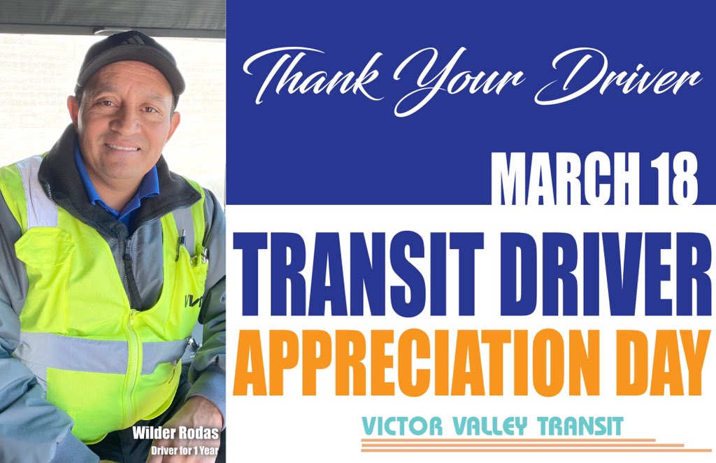 This morning we recognize Wilder, a great driver who is very kind to all he meets on his Route. Say Thanks in March 18! @VVTransit #vvta #nationaltransitdriverappreciationday