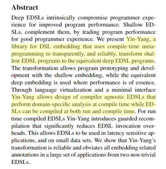 semanticbeeng's tweet photo. "Yin-Yang : design compiler agnostic #DSL-s that perform domain-specific analysis at compile time and the DSL compilation at either compile or run time"

#Scala deep #EDSL #ScalaLMS
#metaProgramming #programTransformation https://t.co/6yXZvewgQ1
