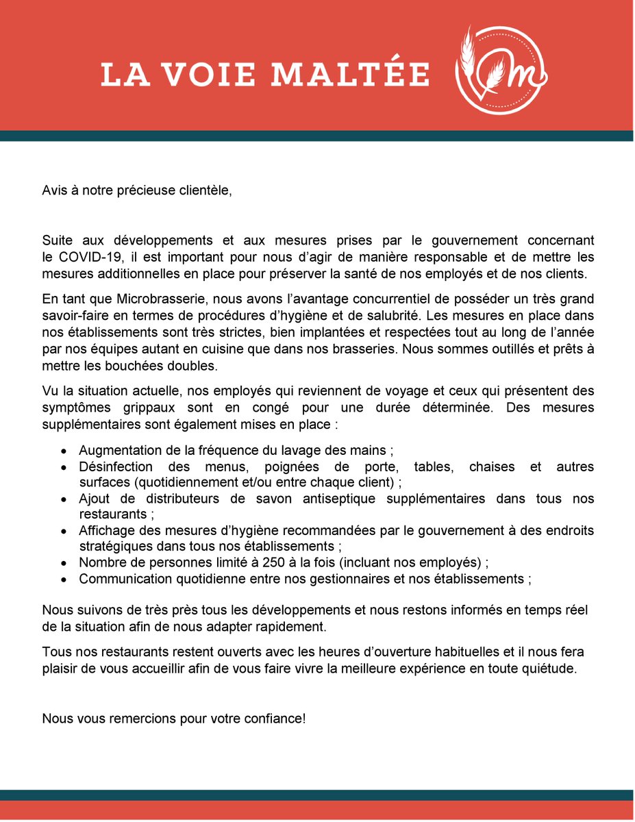 | TOUS NOS RESTAURANTS SONT OUVERTS |