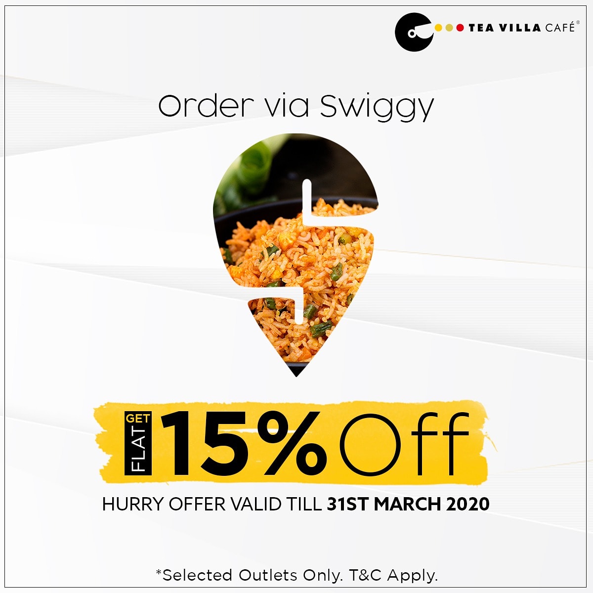 Teavillacafe's tweet photo. This month order our scrumptious food &amp; thirst-quenching beverages via Swiggy &amp; enjoy 15% off till 31st March 2020, only at Tea Villa Cafe.

*Terms &amp; conditions apply. Offer valid at selected outlets only.

#tealovers #mumbaidiaries #mumbaifood #blogger #teavillacafe #tvc https://t.co/eyVHtuGqpM