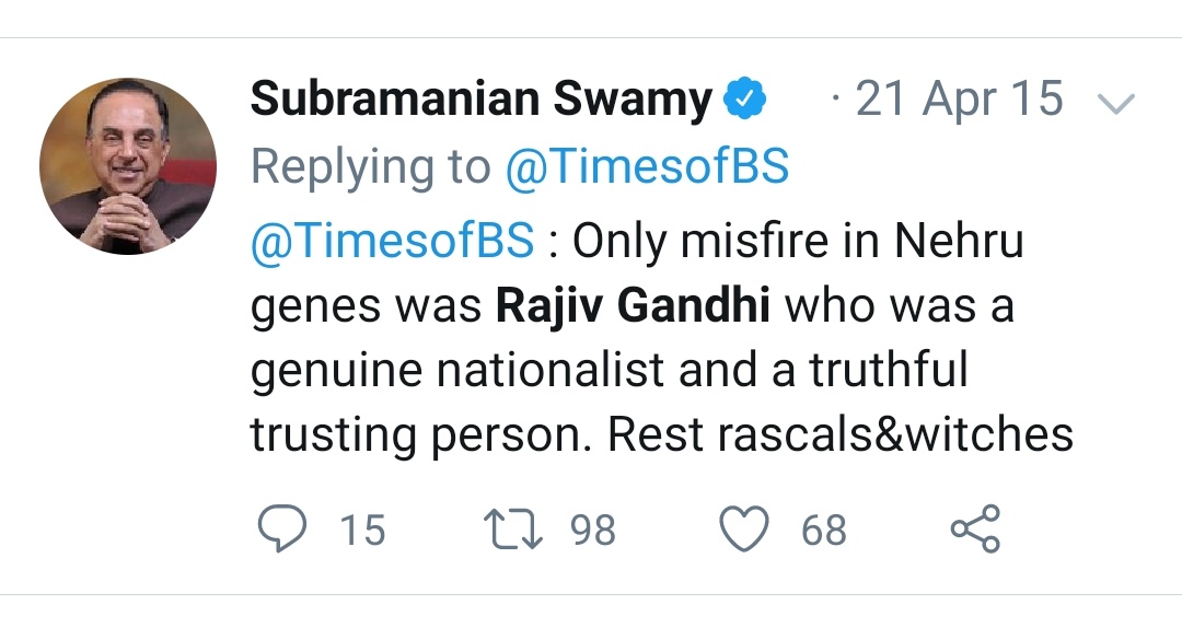 Rajiv Gandhi was the worst PM India has ever seen1984 Sikh riots1989 Bhagalpur riotsPandit exodusShah Bano caseBhopal Gas tragedyBofors scandalEconomy had collapsed by 1990There is hardly any positive in regime of PM who was parachuted overnightSwamy was close to him