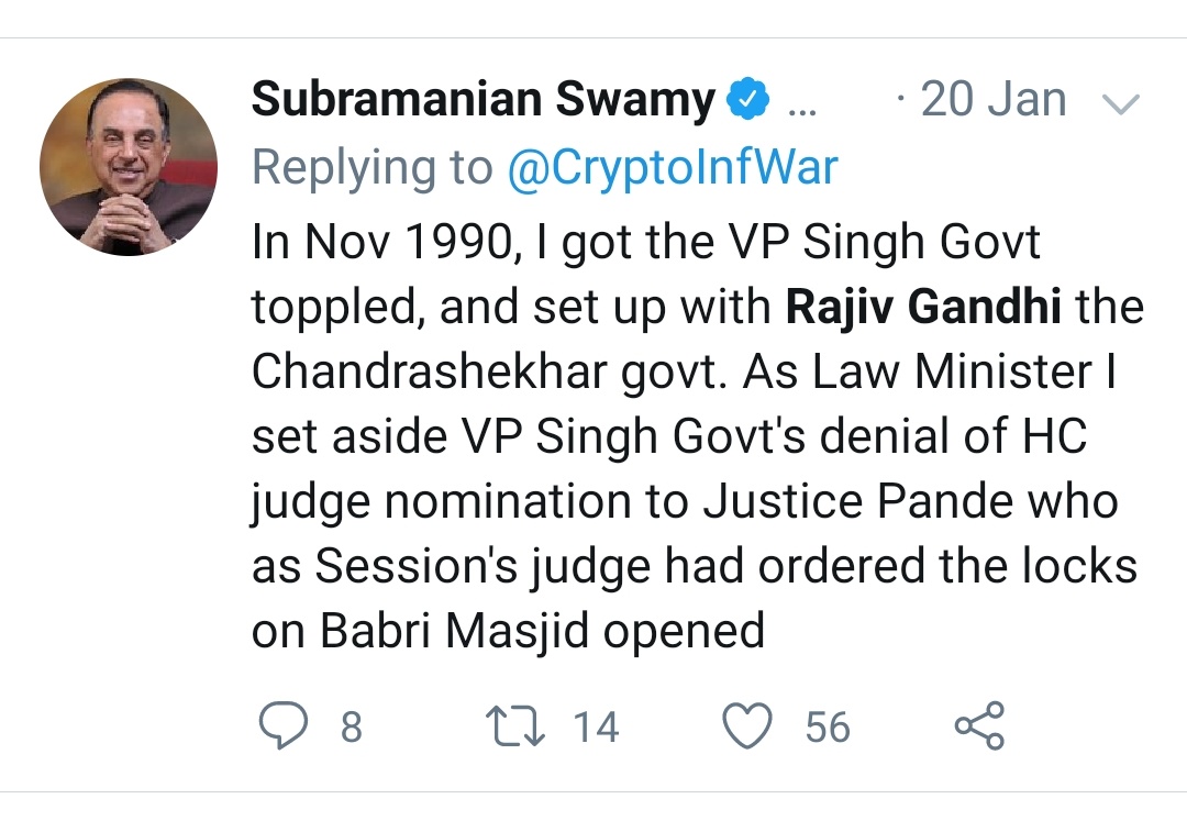 He claims, Rajiv Gandhi offered him PM post in 1990, but he respectfully offered it to Chandrashekar. Now he could have asked for Finance Ministry, which went to Yashwant Sinha.Instead Swamy settled for Commerce & Law Ministry.Till then it was all good with Bhabhi ji 