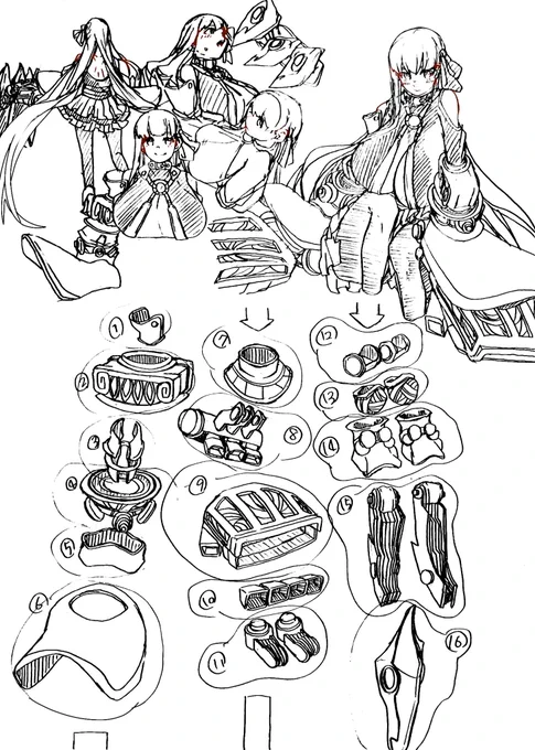 リップちゃんの腕を一つずつ分解して
構造理解しようと試みたイラスト✍️

#fgo 