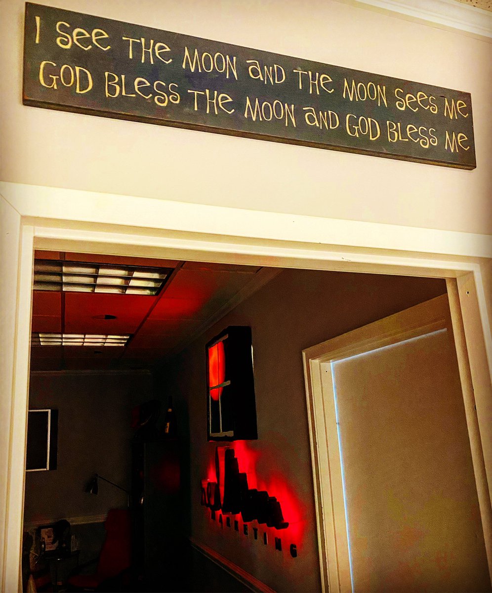 Leaving the <a href="/RedMoonTeam/">Red Moon Marketing</a> office and walking under my favorite sign hanging in the hallway. During these unusual times, we can all use some extra blessings. Sending one your way.  #GodBlessTheMoon  #GodBlessYou