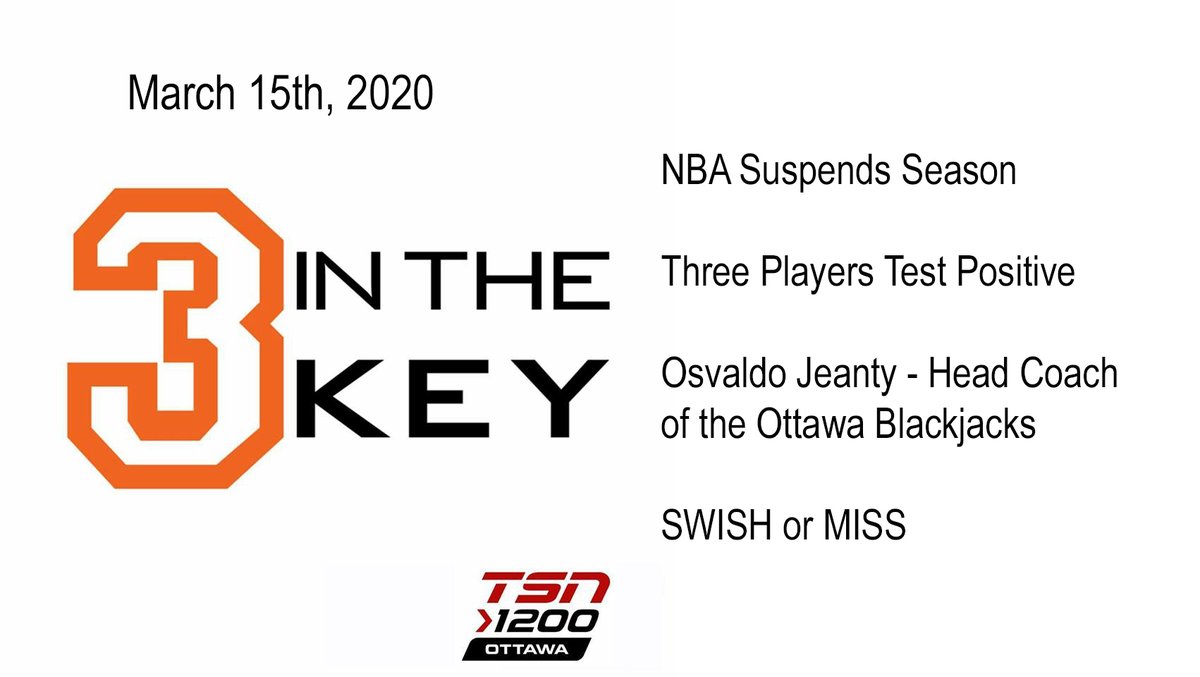 the3inthekey's tweet photo. #3InTheKey on @TSN1200 is here for at least one show during the pandemic!
We'll talk about all of the craziness due to the coronavirus + we'll talk to Osvaldo Jeanty, Head Coach of the @ott_blackjacks.
Tune in LIVE: https://t.co/0z0DYP88mF https://t.co/Gjgy7n6qzw