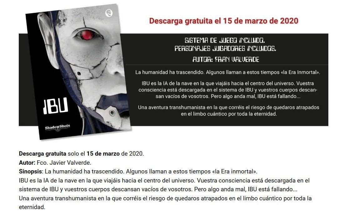Shadowlandsed's tweet photo. Un nuevo #shadowshot de #rol en descarga tan solo este día 15. 
IBU. Una aventura futurista con la que trascender más allá de tu cuerpo. 
No te la pierdas. Entra, descargártela y disfruta. 
Vive la aventura. Comparte la diversión. 😉👇👍

https://t.co/ERUcKplNCC https://t.co/3YY8j1xmTn