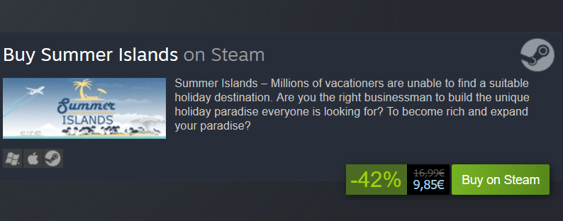 NEWS: Summer Islands Sale 🏝️⛵️🏝️✈️🚗
=> For all those who cannot currently go on holiday !!

#madewithcreatejs #SummerIslands #gamedev #indiedev #indiegame
