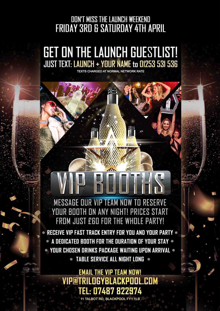 ✨ Just under 3 WEEKS TO GO ✨

Till our doors will be opening for our LAUNCH WEEKEND!

Get your names on the guest list now or why not book a VIP booth for you &amp; your friends!

Email our VIP booker to get booked in;
📧 vip@trilogyblackpool.com #blackpool #trilogy
