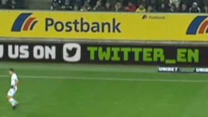 AxelTheGerman's tweet photo. @borussia_en with all games postponed for now 😢 maybe you have some time to put your actual handle in your stadium boards, it's been like this for months 😂 https://t.co/kbzWYvdcmh