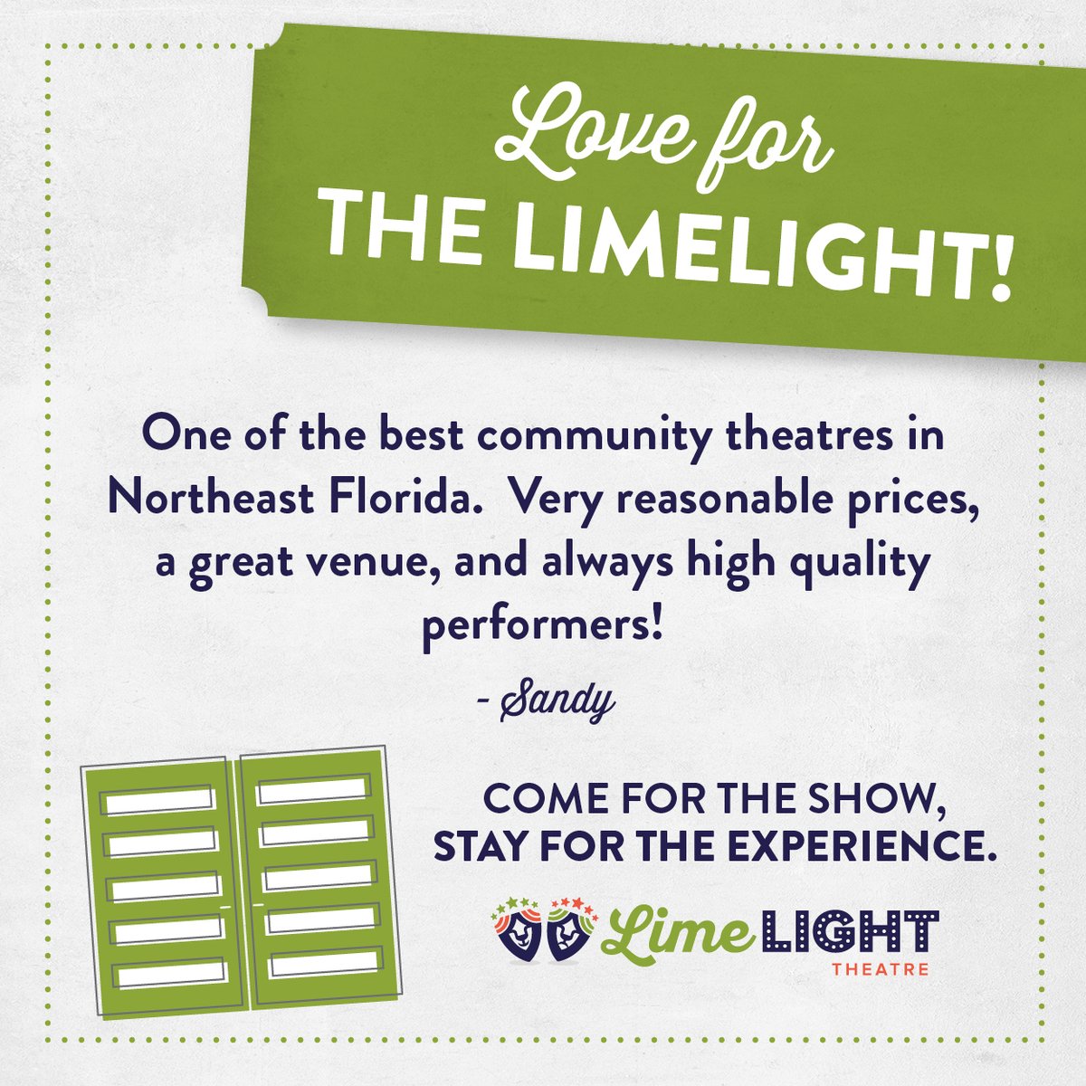 Established in 1992, Limelight Theatre is the only year-round community theatre located in St. Augustine, Florida. We are proud to be a part of this community! 🎭❤️️