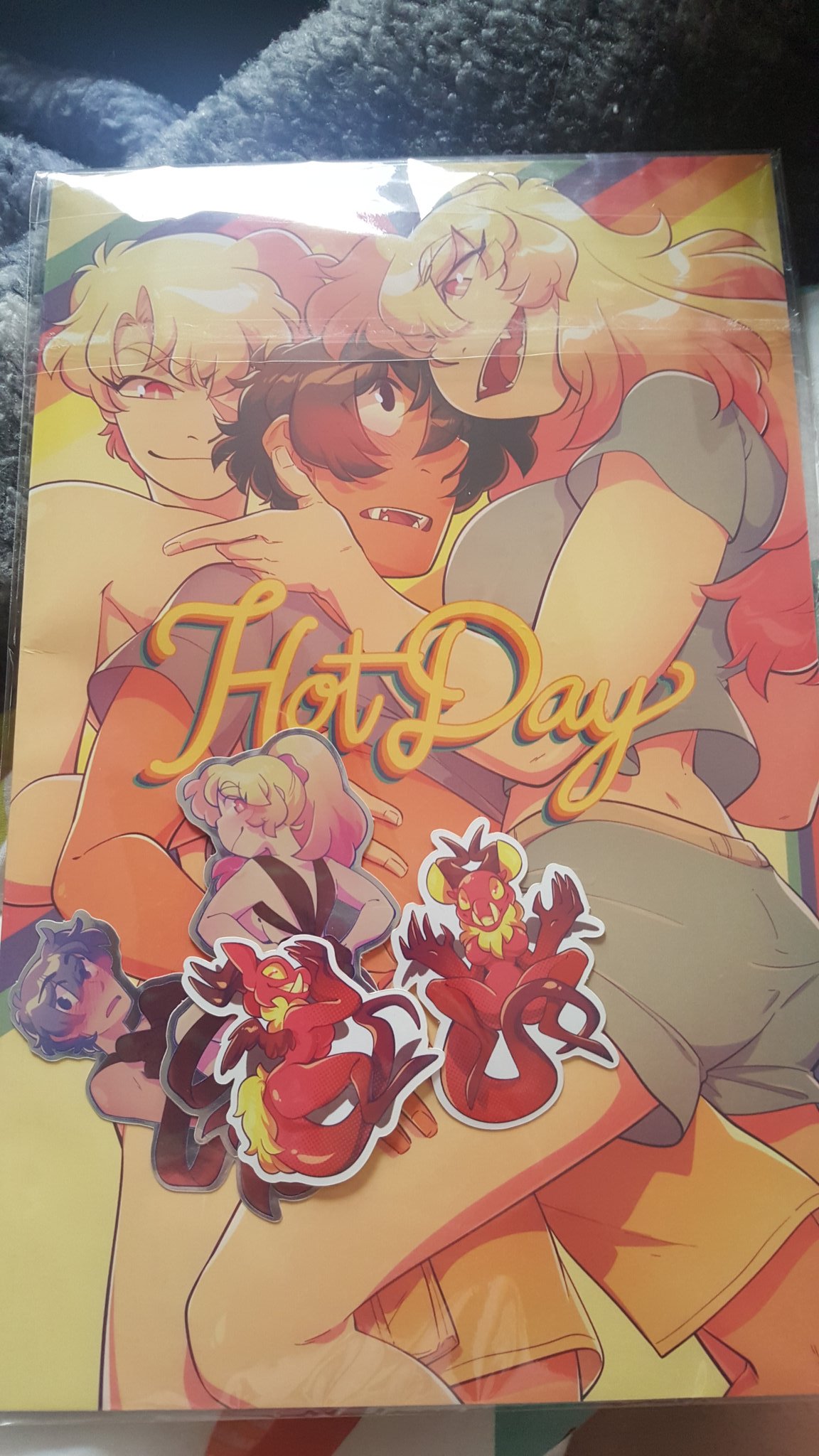 KC 🏳️‍⚧️ @ Zine stuff on X: [slightly nsfw cw] my copy of @Catcoconutart  's Hot Day came in!! the art is gorgeous, and tysm for the stickers!! they  were a lovely