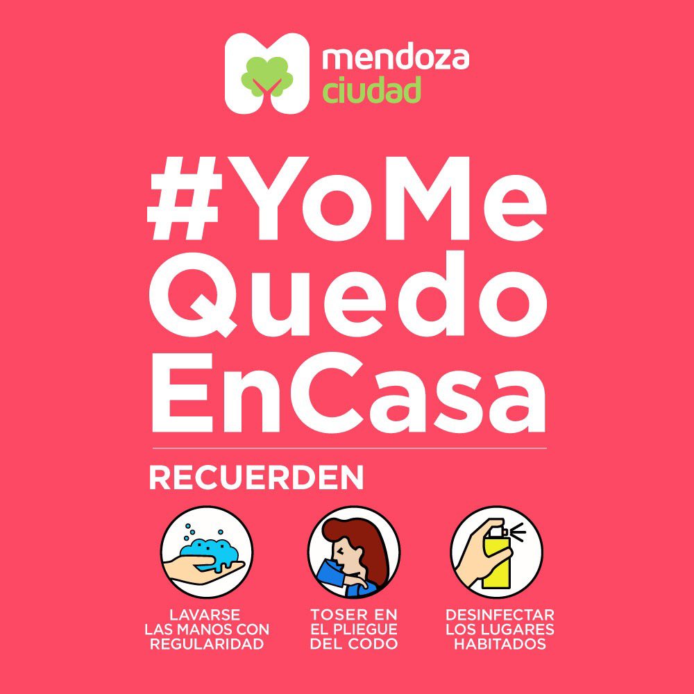 ciudaddemendoza's tweet photo. Para cuidarnos entre todos del #coronavirus, los invitamos a quedarse en casa y salir sólo para lo estrictamente necesario.
Seamos responsables y solidarios, mantengamos la calma y la distancia social. #YoMeQuedoEnCasa https://t.co/a4T4Olx2sU