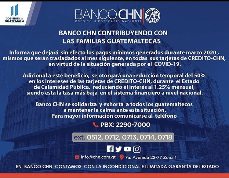 Banco CHN se solidariza y contribuye con las familias guatemaltecas. #BancoCHN
