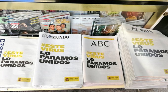 CNNChile's tweet photo. Diarios españoles publican la misma portada con la frase #EsteVirusLoParamosUnidos para prevenir el Covid-19 https://t.co/TAH0CzTYXl https://t.co/cD0vNLvhGn