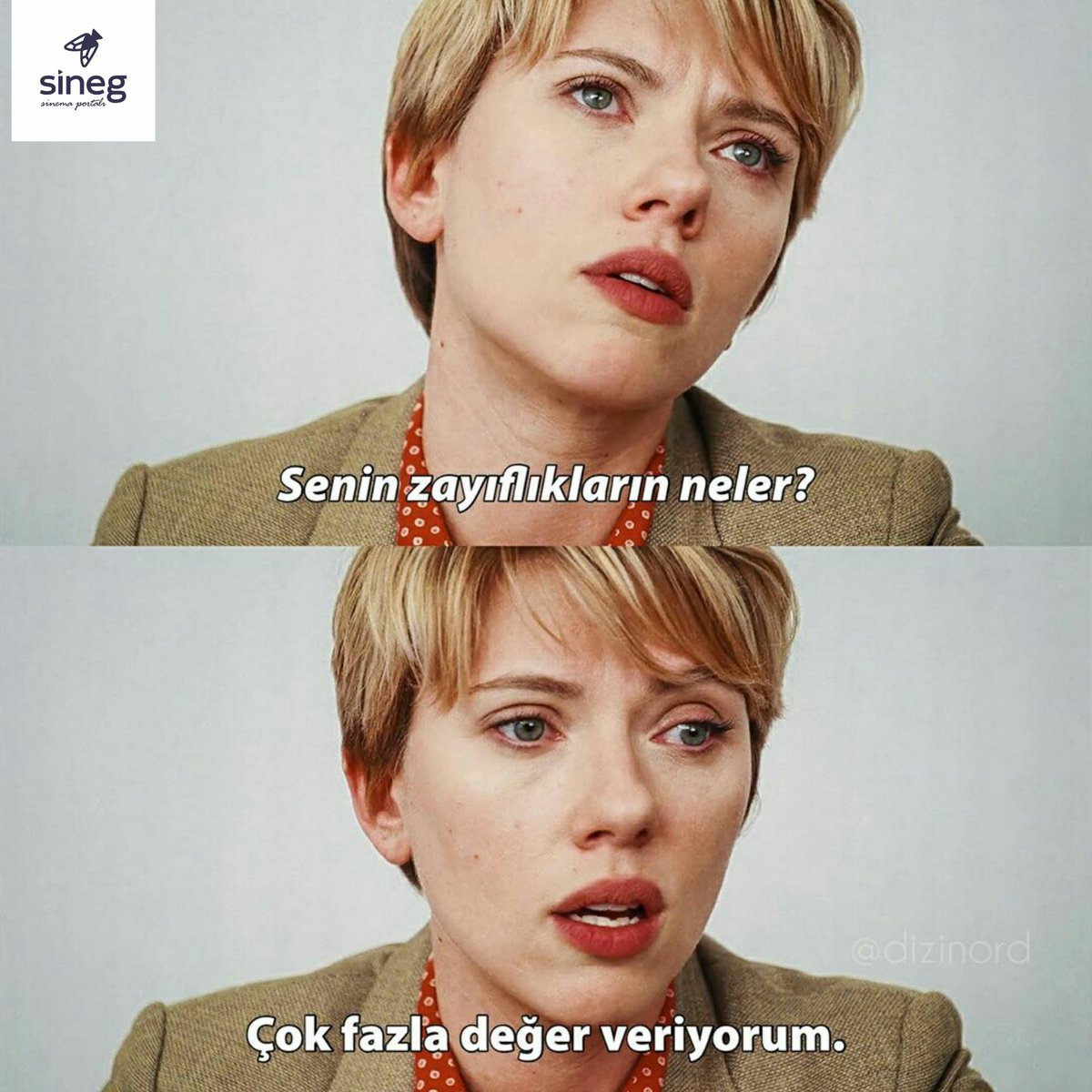 +Senin zayıflıkların neler ?
-Çok fazla değer veriyorum. #MarriageStory #ScarlettJohansson