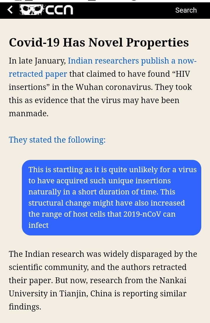 8/ Clearly there's research indicating that the  #COVID2019 virus most likely is an artificially created one, with "HIV insertions." No wonder, HIV drugs are working well on  #Coronavirus patients!