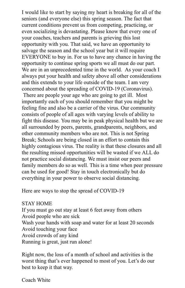 A message from Coach White: