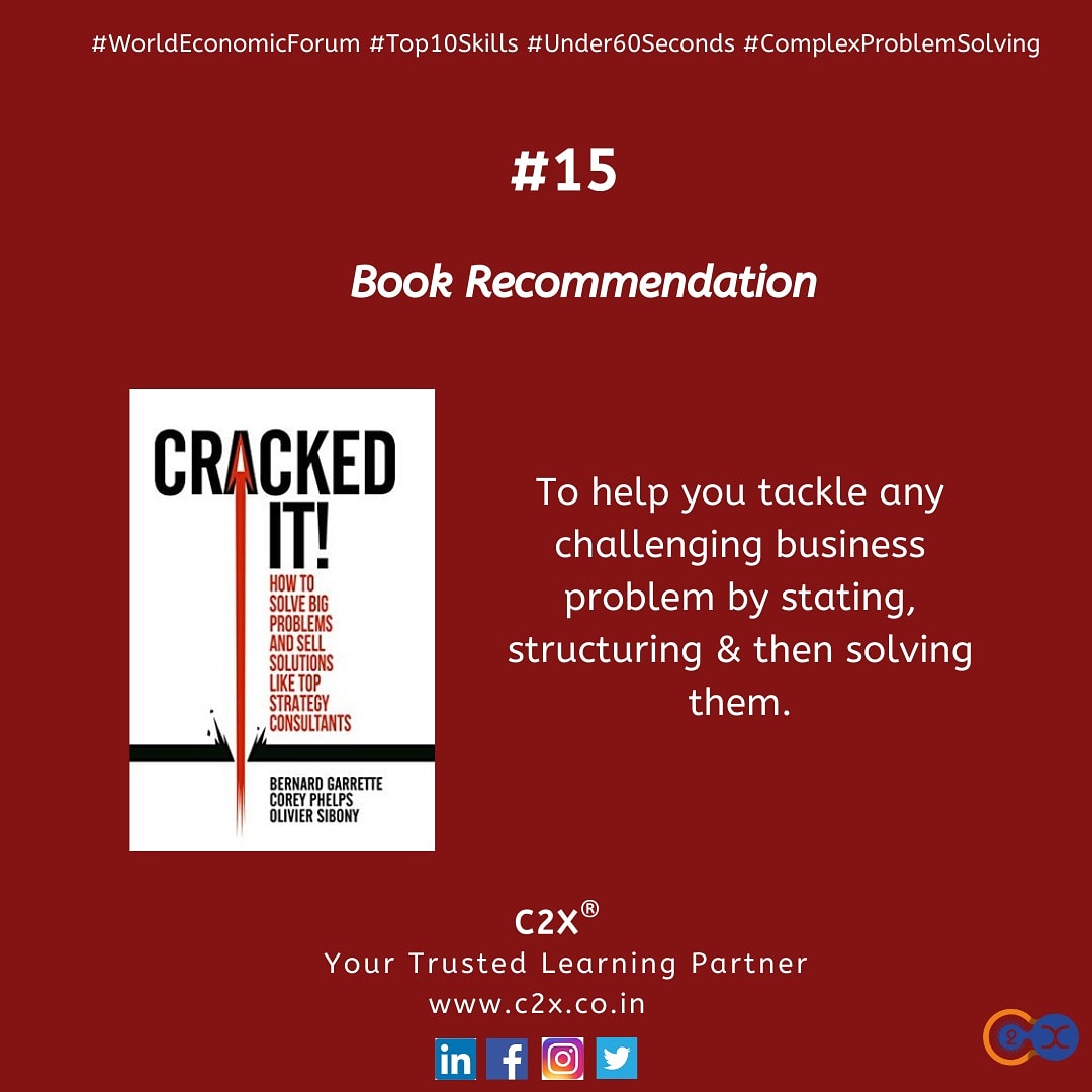 C2X_Training's tweet image. #March2020 #No1Skill #ComplexProblemSolving #WorldEconomicForum #Top10Skills2020 #Under60Seconds #Recap #LearningBytes #MicroLearning #Question #Solution #DidYouKnowFacts #BookRecommendations #C2X #CorporateTraining #Training #SoftSkills #LeadershipSkills #ManagerialSkills