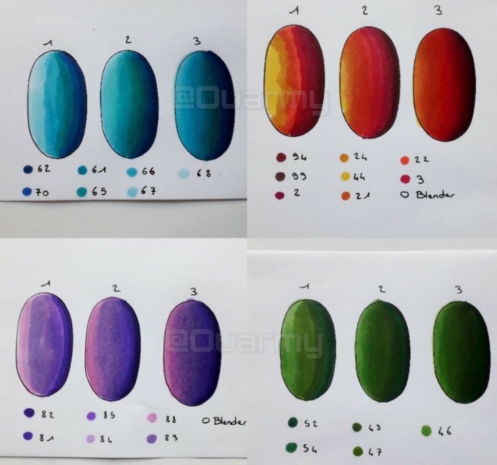 Bon j'arrête pour aujourd'hui !Bref pour faire les dégradés étape par étape, je vais faire plusieurs couleurs. :)Après c'est toujours la même technique, on part du plus foncé pour colorier jusqu'au plus clair :D