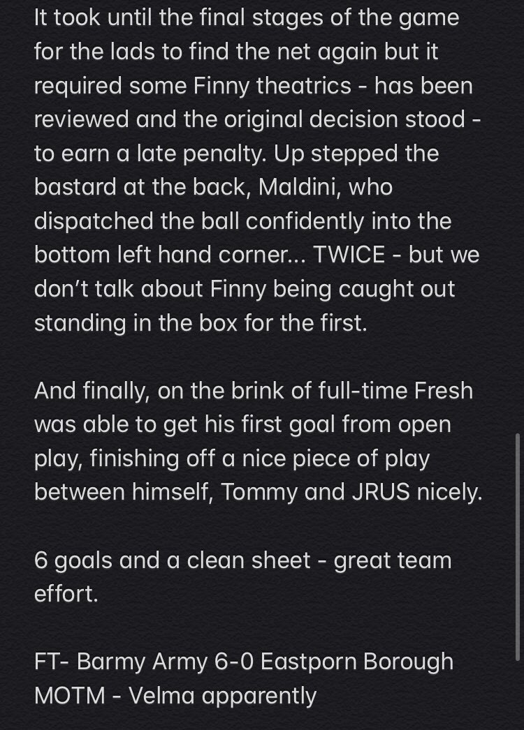 Match Report 15/03/20 | Barmy Army v Eastporn Borough | Convincing win for the lads, shame about Finny’s behaviour today but we go again #BarmyArmy