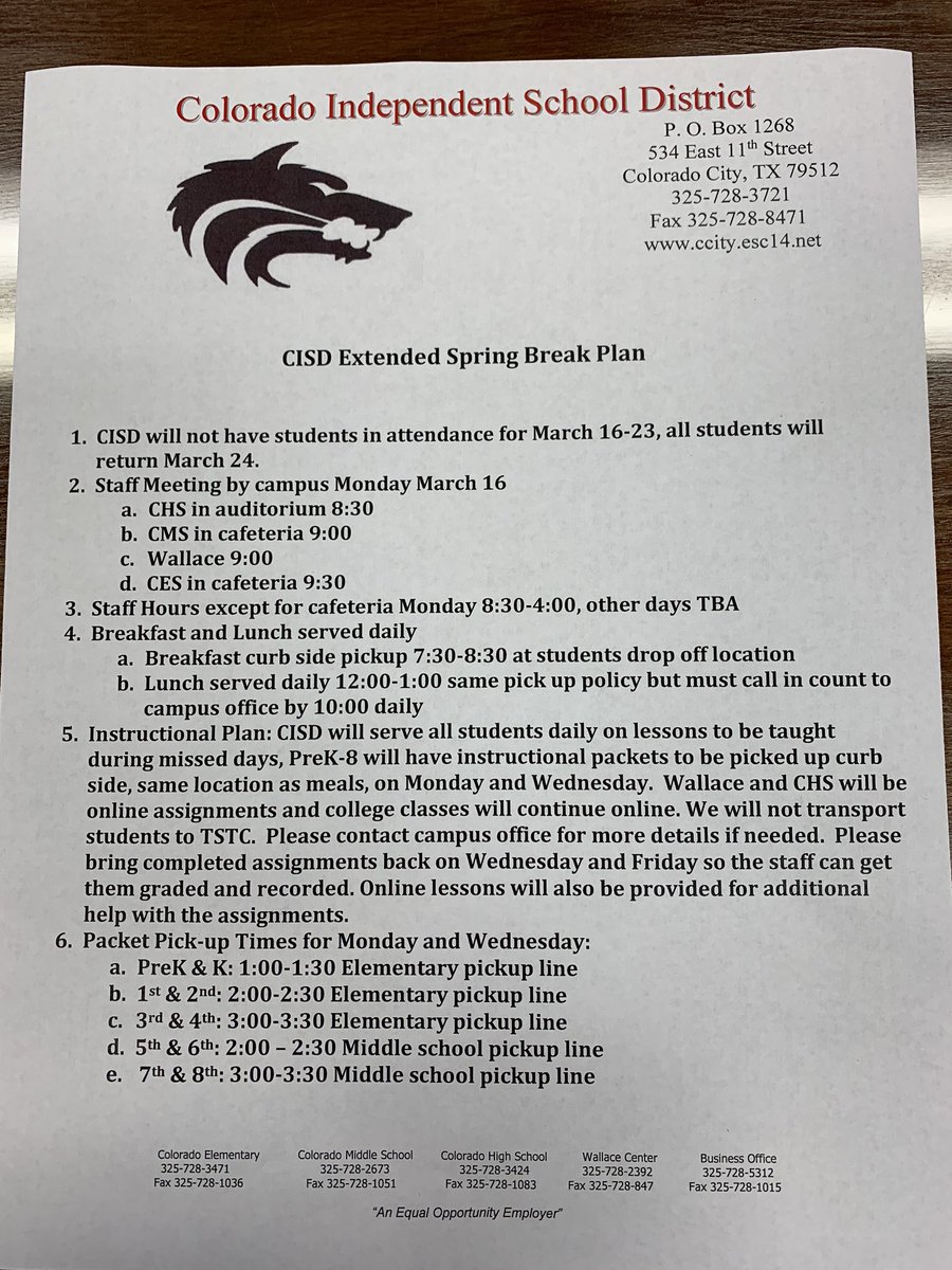 colorado_isd's tweet photo. CISD Extended Spring Break Plan(page 1) https://t.co/rluXMHQtpp