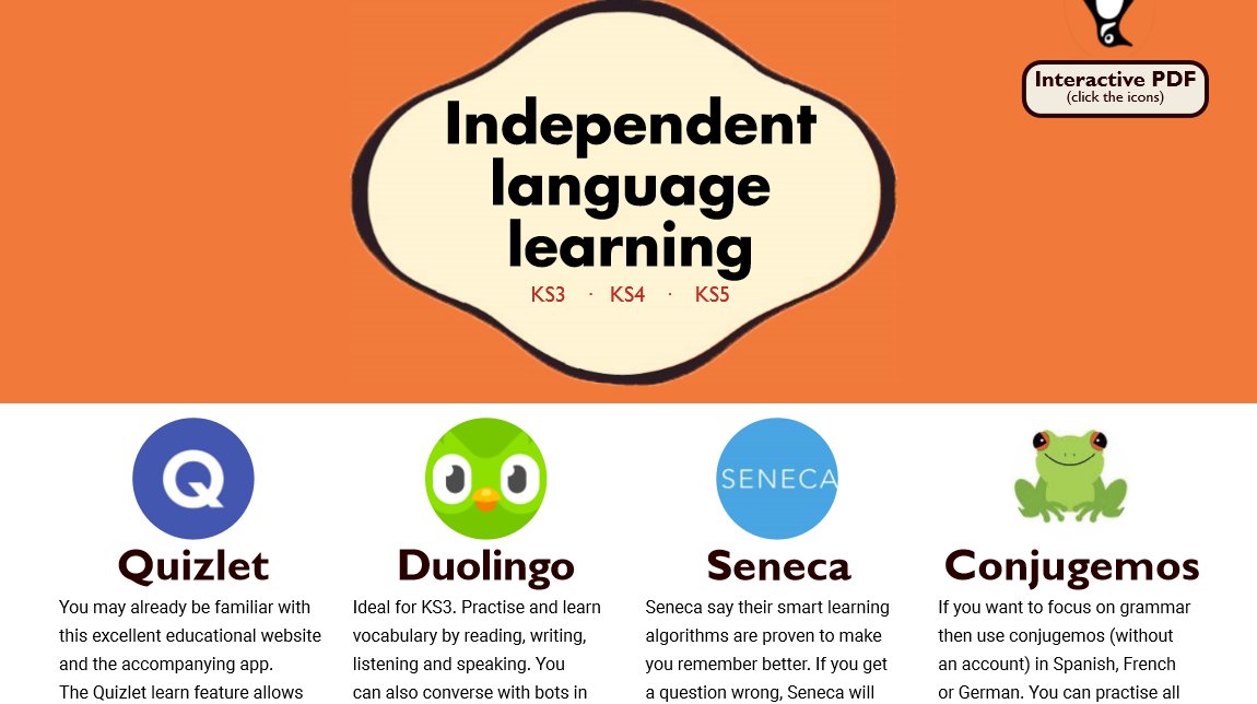 In anticpation for whatever happens this week I have created an interactive PDF to be sent to parents which includes a list of apps, websites and resources to aide with independent learning. tes.com/teaching-resou… via @tesResources #mfltwitterati