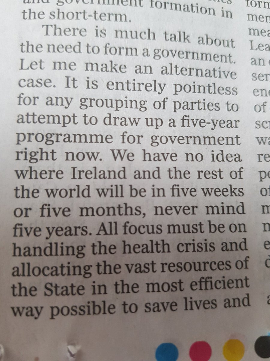 Costellop's tweet photo. I see Dan O'Brien making similar comments in his column today to what we in the Green Party did earlier in the week. 

We should be focused on dealing with this pandemic and it's consequences, not squabbling over Mercs and perks at this time - that can come later! #CoronaIreland https://t.co/sq41QKrpda
