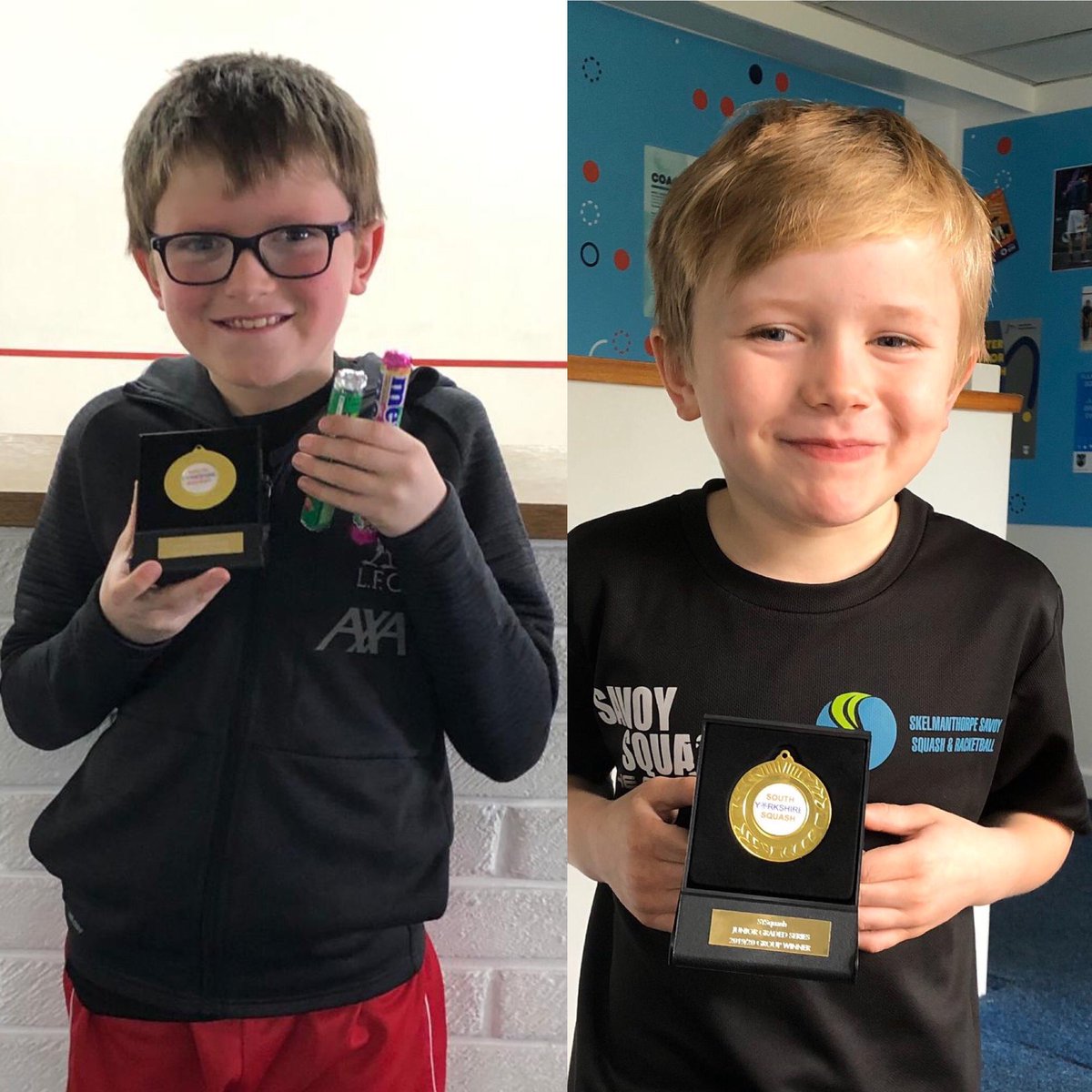 The brothers Robinson did the double today both taking gold in Jason Fearne’s graded event. #skelmanthorpe #savoysquash #thefuture #gold #brothers #juniorsquash #juniorsquashtournament #thefutureisbright <a href="/savoysquash/">Skelmanthorpe Savoy Squash Club</a>