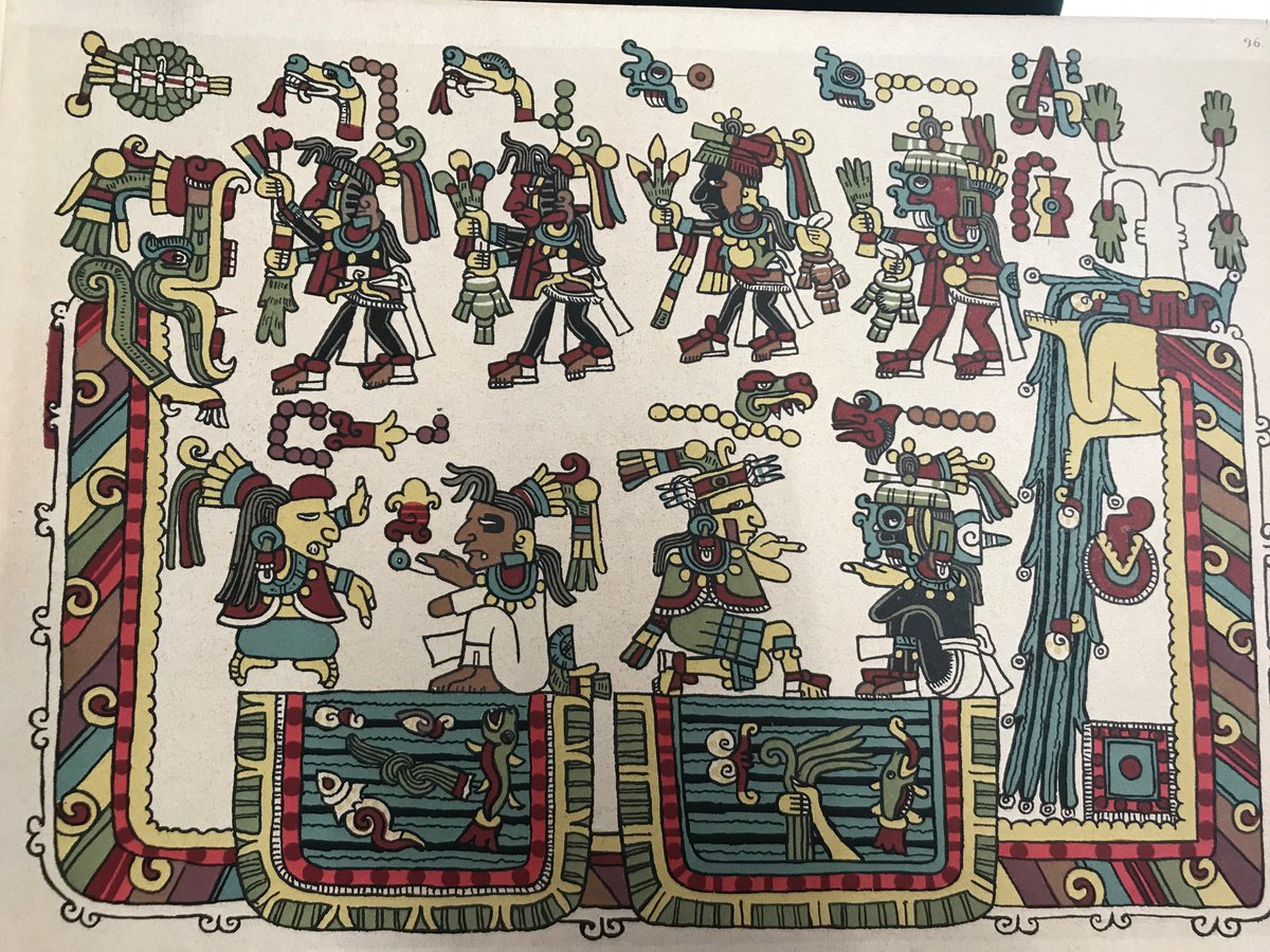 Je commence tout de suite avec le fac-similé du Codex Zouche-Nuttall (original au British Museum) dont j'ai pris quelques photos pour des recherches dans le cadre de mes études. Il s'agit d'un codex Mixtèque (Mexique) du XIVe s. Il est en réserves, consultable sur RDV.