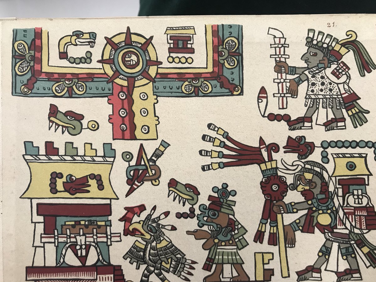Je commence tout de suite avec le fac-similé du Codex Zouche-Nuttall (original au British Museum) dont j'ai pris quelques photos pour des recherches dans le cadre de mes études. Il s'agit d'un codex Mixtèque (Mexique) du XIVe s. Il est en réserves, consultable sur RDV.