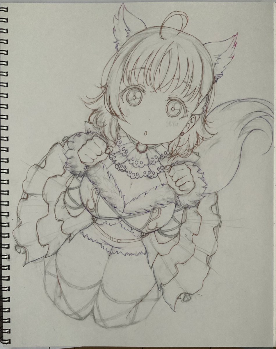 新刊はこんな感じのイラスト集目指してます(ラフ)。初めてニジガク描いてる 