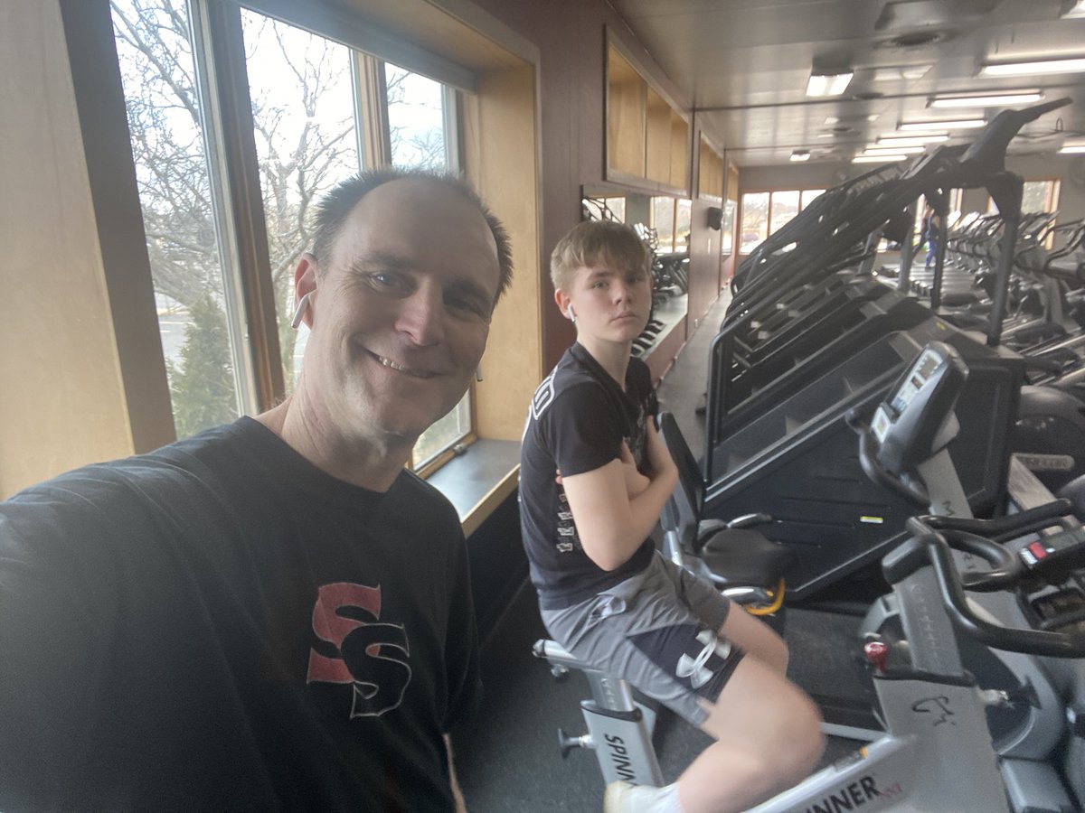 Nolan and me spinning our legs at the Janesville Athletic Club.....#JACTV