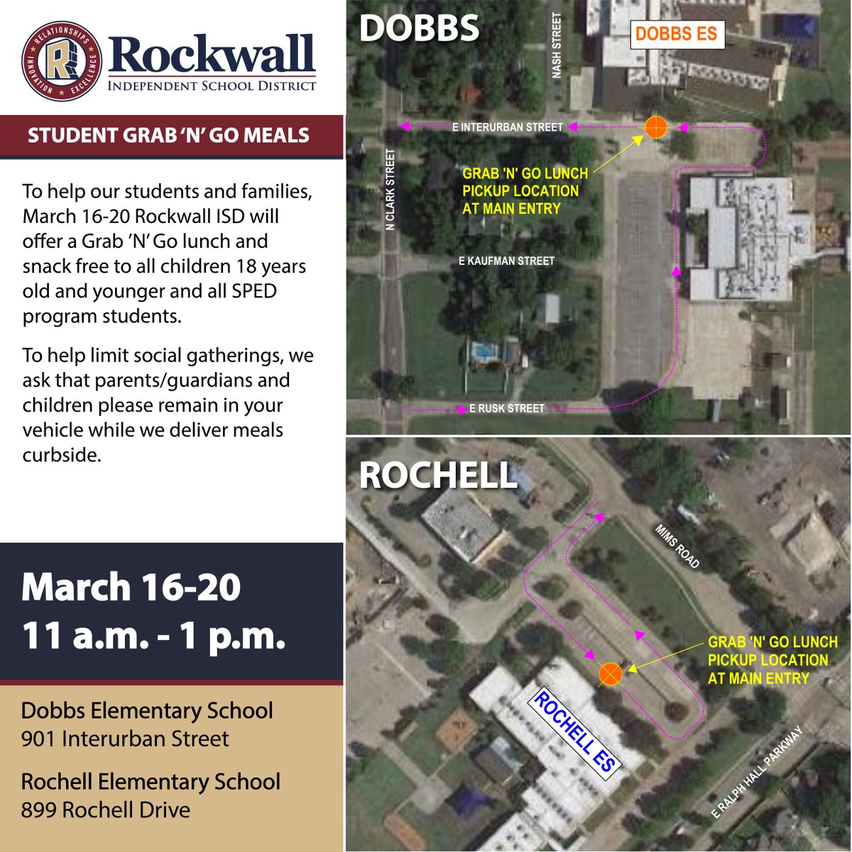 Student Grab ‘N’ Go Meals Information, March 16-20 from 11 a.m. - 1 p.m.