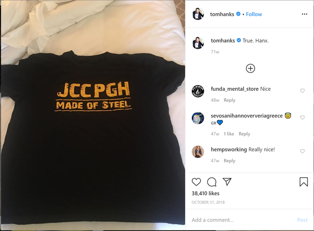 11)Tom Hanks Posting About the JCCPGH in Pittsburgh