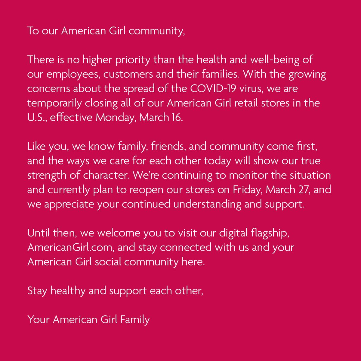 american girl closing stores