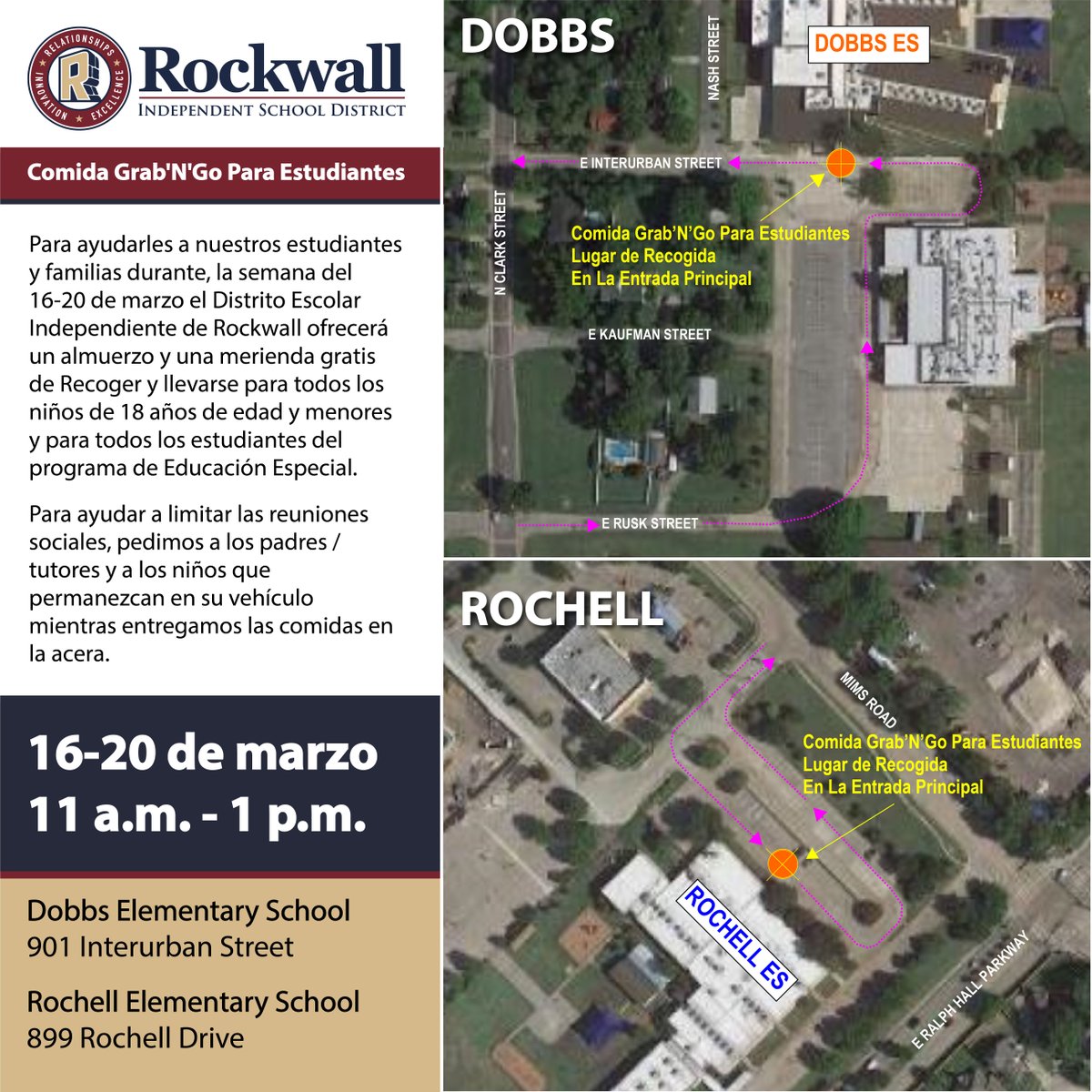rockwallschools's tweet photo. Información para Comida Grab'N'Go Para Estudiantes, del 16-20 de marzo de 11 a.m. - 1 p.m. https://t.co/PU3o6so4le