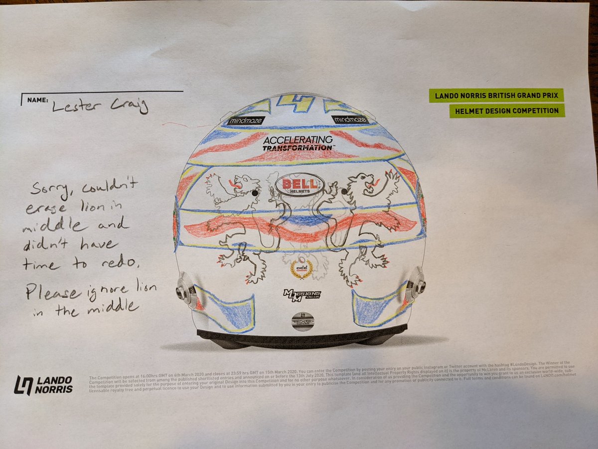 MrLesterCraig's tweet photo. @TeamL4NDO here's my entry for the British GP helmet design. This was hard, I had a hard time transferring my ideas to paper. Here's what I have #L4NDODesign https://t.co/nkcuBcHPXU