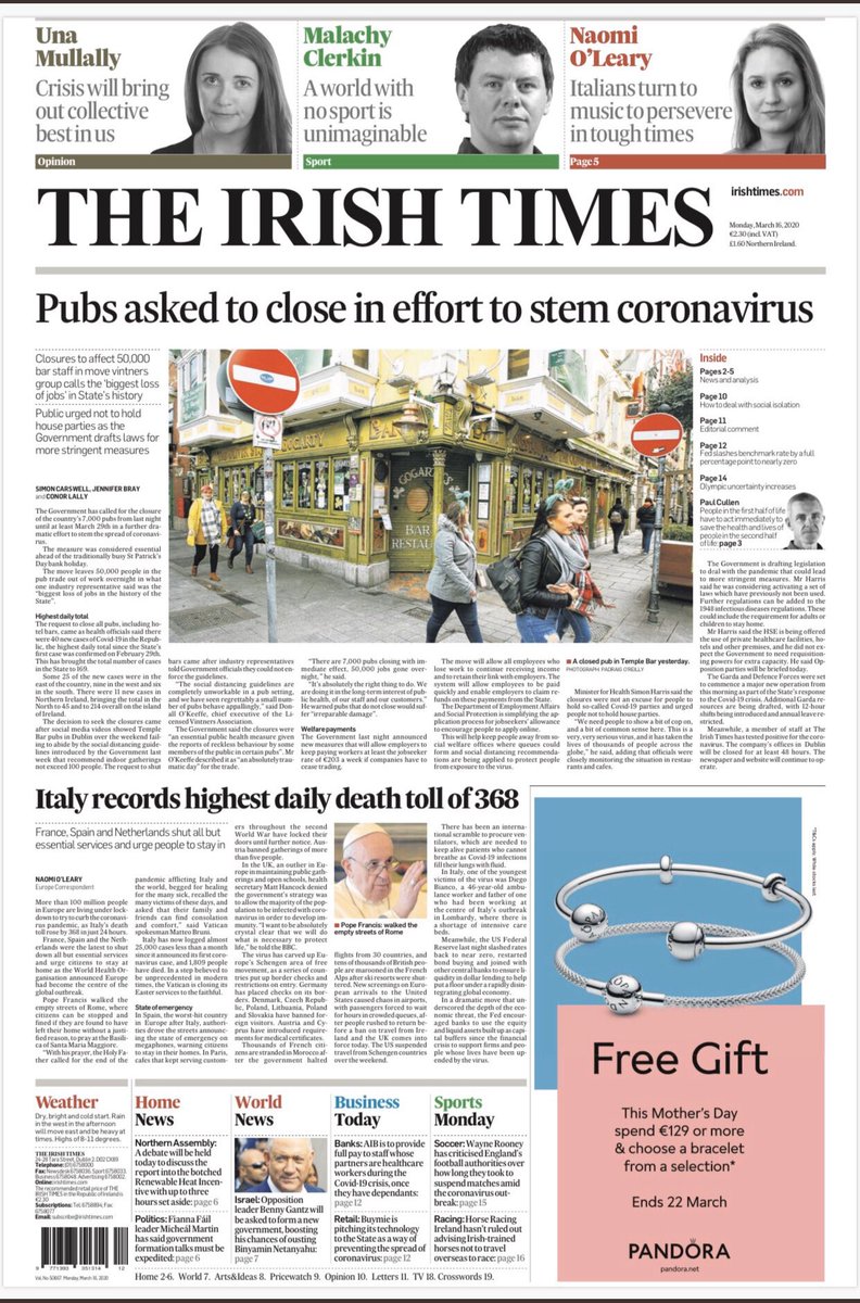 IrishTimesSales's tweet photo. Over 160 years of delivering the news and although our building is currently closed, we are committed to delivering  the news to you across print and online. #TruthMatters Here is Monday’s front page. Please share. https://t.co/WNbk82J8Rw