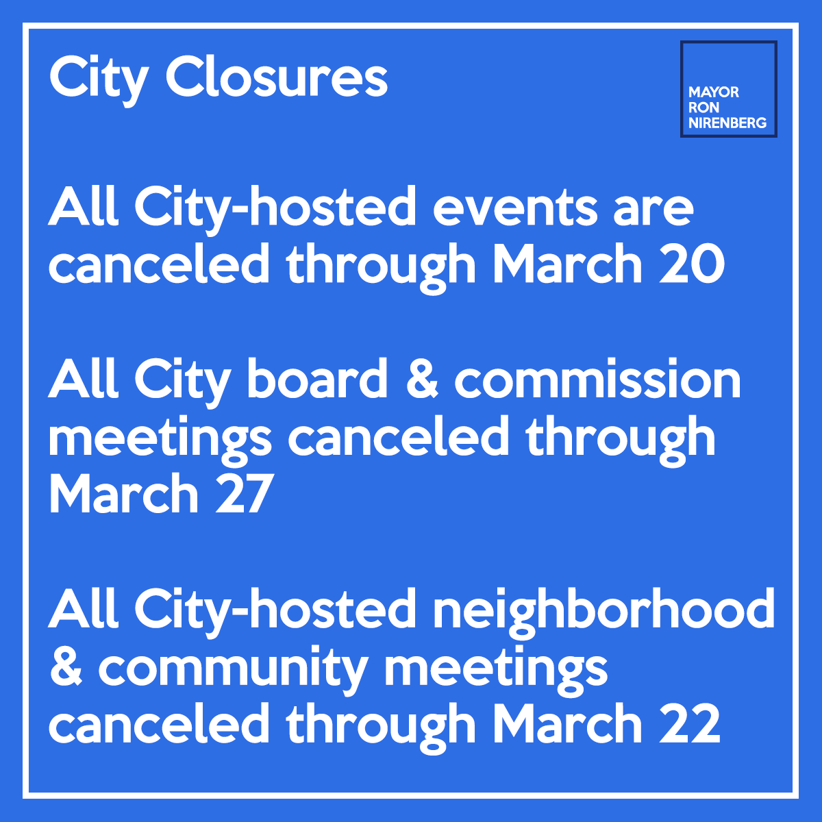 Good evening, #satx. Below you'll find the <a href="/COSAGOV/">City of San Antonio</a> services closures and cancellations.

Unless noted below, all other City services will continue as normal.

San Antonio COVID-19 website: sanantonio.gov/Health/News/Al…