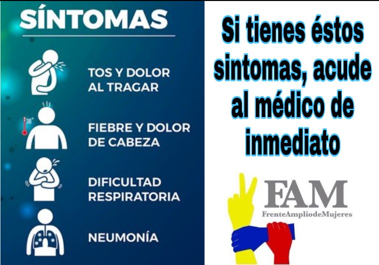 Si presentas estos síntomas, acude de inmediato al médico. #SeamosConcientes #CoronavirusEnVenezuela