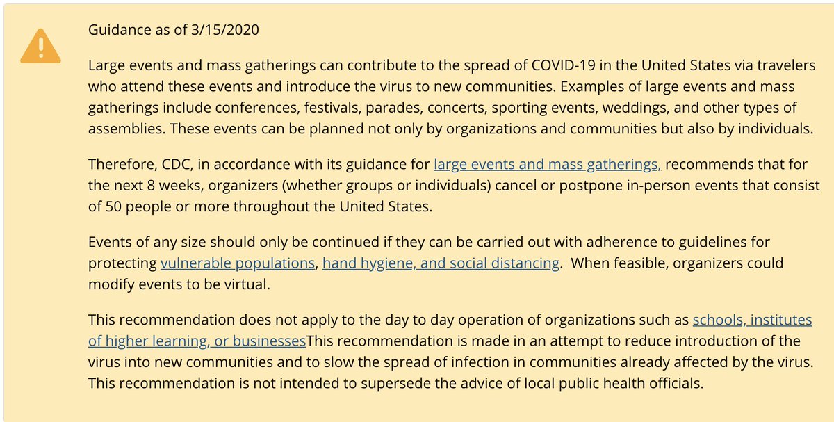 KathleenSkeals's tweet photo. New CDC guidance.  No gatherings over 50 people. https://t.co/8zcvSQf4V0