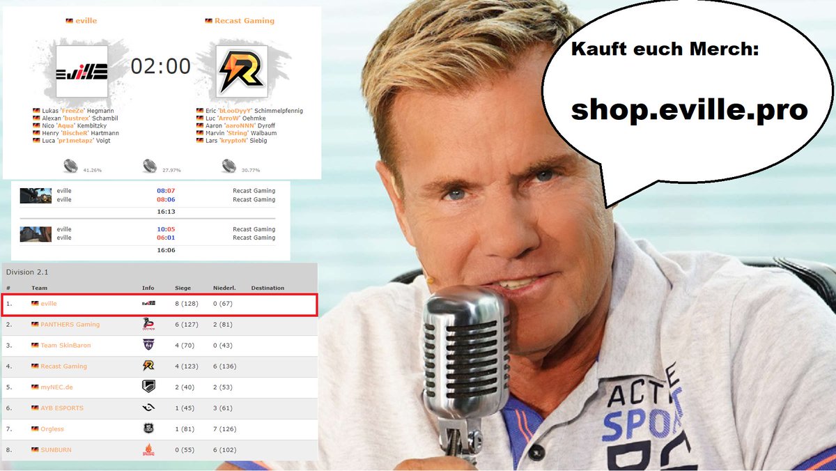 WIR SIND IM RECAST!!!!!!!!!!!   Mit 2:0 gehen wir vom Server und bleiben ungeschlagen.  

Belohnt euch mal selbst: shop.eville.pro

@_FreeZe_cs <a href="/BischeRCSGO/">BischeR</a> @bustrexcs <a href="/Senpai_Aqua/">ExtremeKick</a> <a href="/pr1metapz/">pr1metapz</a> @Howei_P30pro <a href="/JammaElFna/">Markus R.</a>