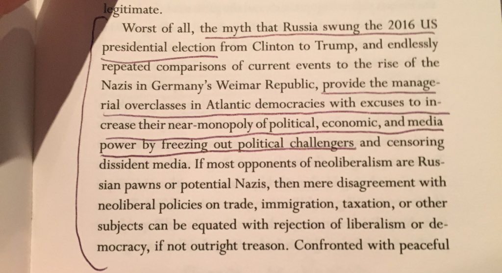 Russiagate, and similar fake scares “provide an excuse to increase monopoly on media power by freezing out political challengers”. Lots of that in the Irish media too